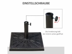 Soporte de sombrilla de resina, 15 kg, con tornillos ajustables, para postes de Ø38/48 mm, negro (47x47x32 cm)