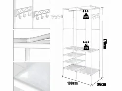 DripeX Soporte moderno de la barra doble con ganchos, ropa, ropa de vestuario, guardarropa 108x36x170cm -