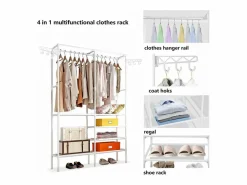 DripeX Soporte moderno de la barra doble con ganchos, ropa, ropa de vestuario, guardarropa 108x36x170cm -