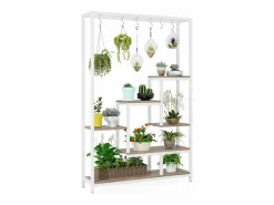 Best Tribesigns Soporte para plantas de interior de 5 niveles, estantería de metal de 180 cm con 10 ganchos de suspensión, soporte multifunción Blanco
