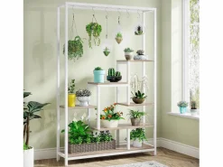 Best Tribesigns Soporte para plantas de interior de 5 niveles, estantería de metal de 180 cm con 10 ganchos de suspensión, soporte multifunción Blanco