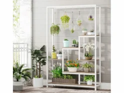Best Tribesigns Soporte para plantas de interior de 5 niveles, estantería de metal de 180 cm con 10 ganchos de suspensión, soporte multifunción Blanco