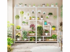 Best Tribesigns Soporte para plantas de interior de 5 niveles, estantería de metal de 180 cm con 10 ganchos de suspensión, soporte multifunción Blanco