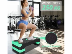 Step aeróbico ajustable para ejercicio, plataforma de polietileno antideslizante, color (68,5 x 28 x 10 cm) Verde
