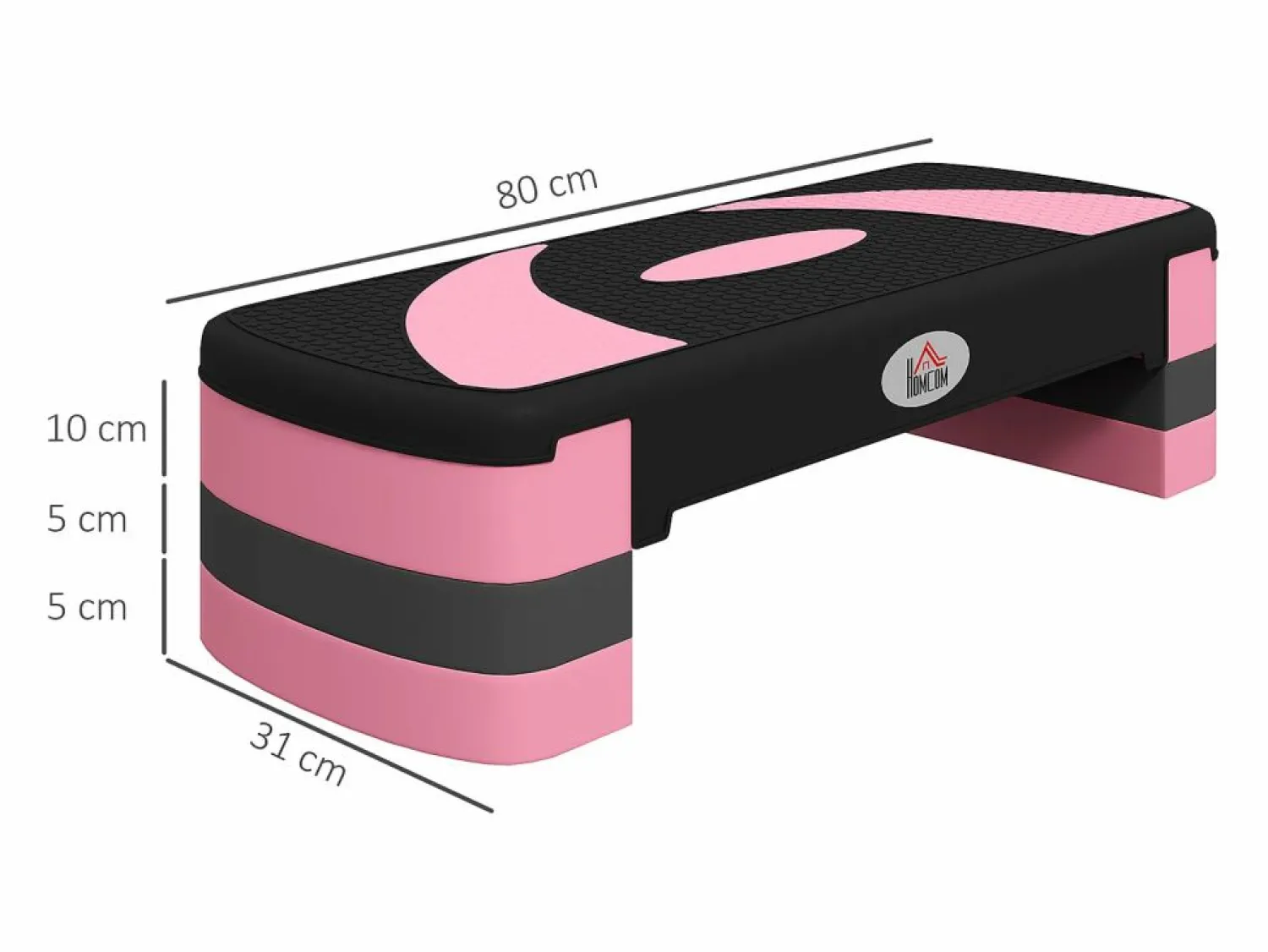 Stepper aeróbico ajustable, de plástico, para fitness y entrenamiento en casa, color negro (80 x 31 x 20 cm)