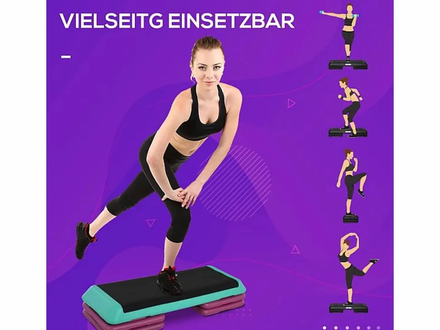 Stepper aeróbico de altura regulable, antideslizante, PVC, (110x40x20cm)