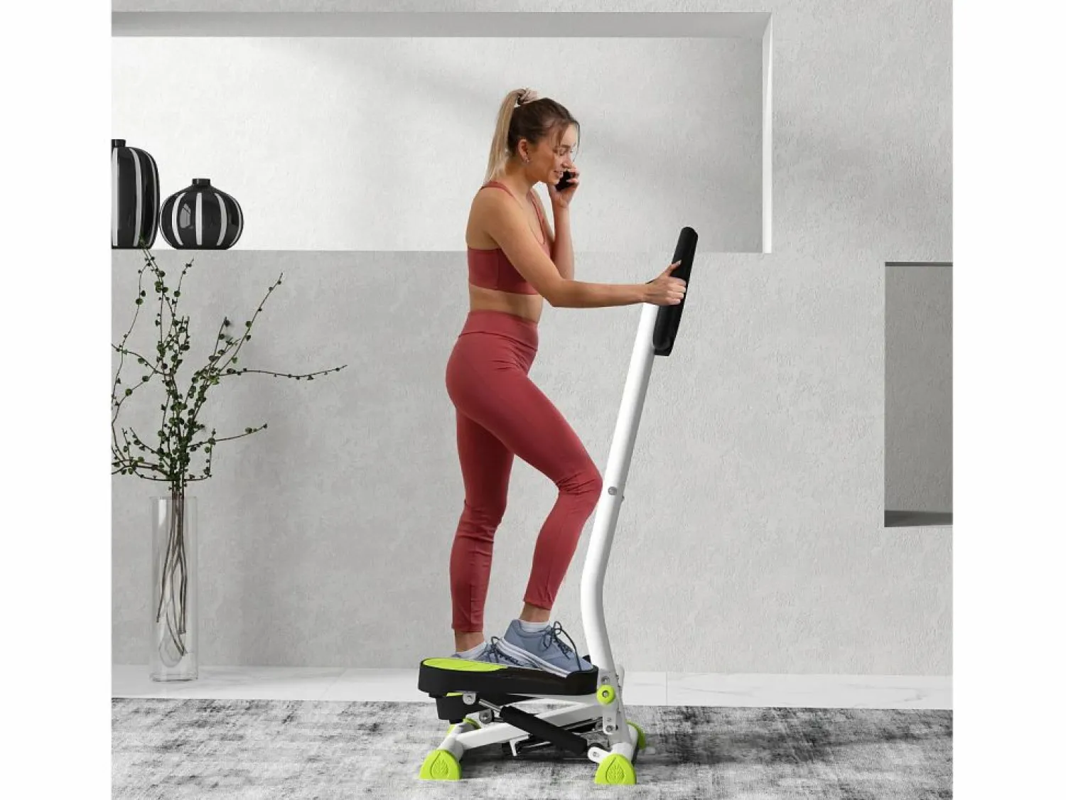 Discount Stepper de fitness con pantalla LCD y asas, para entrenar en casa, de acero y ABS, verde (55 x 44 x 108 cm) Cinta De Correr