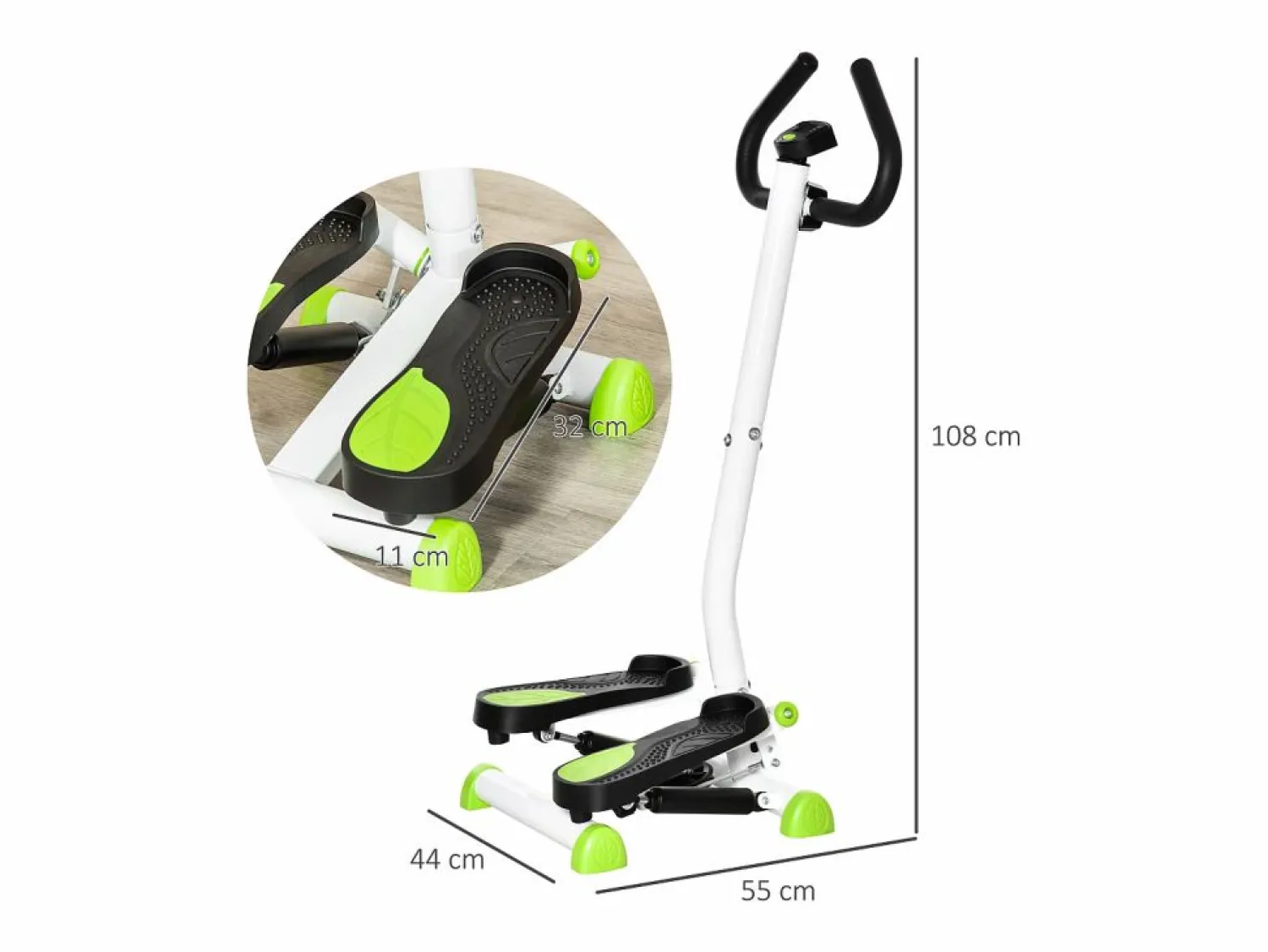 Discount Stepper de fitness con pantalla LCD y asas, para entrenar en casa, de acero y ABS, verde (55 x 44 x 108 cm) Cinta De Correr