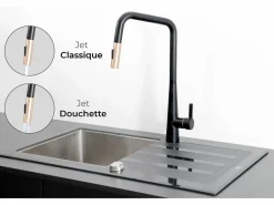 Online Style Grifo mezclador de fregadero con ducha extraíble mate y oro rosa Grifo De Cocina
