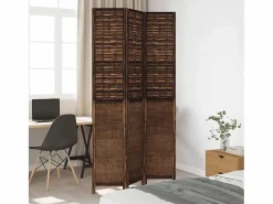 Tabique divisorio de 3 paneles en marrón oscuro fabricado en paulownia maciza Marru00f3n
