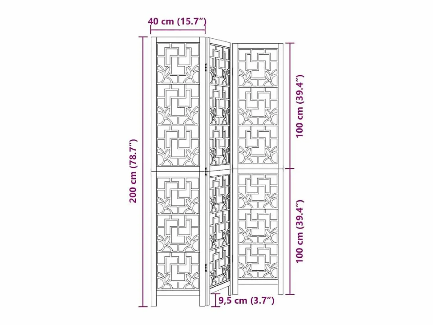 Discount Tabique divisorio de 3 paneles en madera maciza de paulownia marrón Biombo