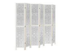 Outlet Tabique divisorio de 6 paneles en madera maciza de paulownia blanca Blanco