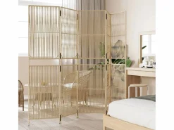 Best Tabique divisorio de 5 paneles de mimbre de resina Beige