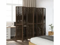 Sale Tabique divisorio de 6 paneles en color marrón oscuro fabricado en paulownia maciza Biombo