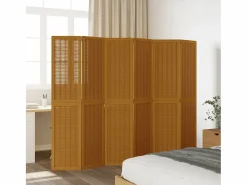 Tabique divisorio de 6 paneles en madera maciza de paulownia marrón