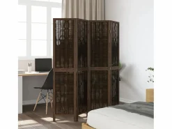 Outlet Tabique divisorio de 4 paneles de paulownia maciza en color marrón oscuro Marru00f3n