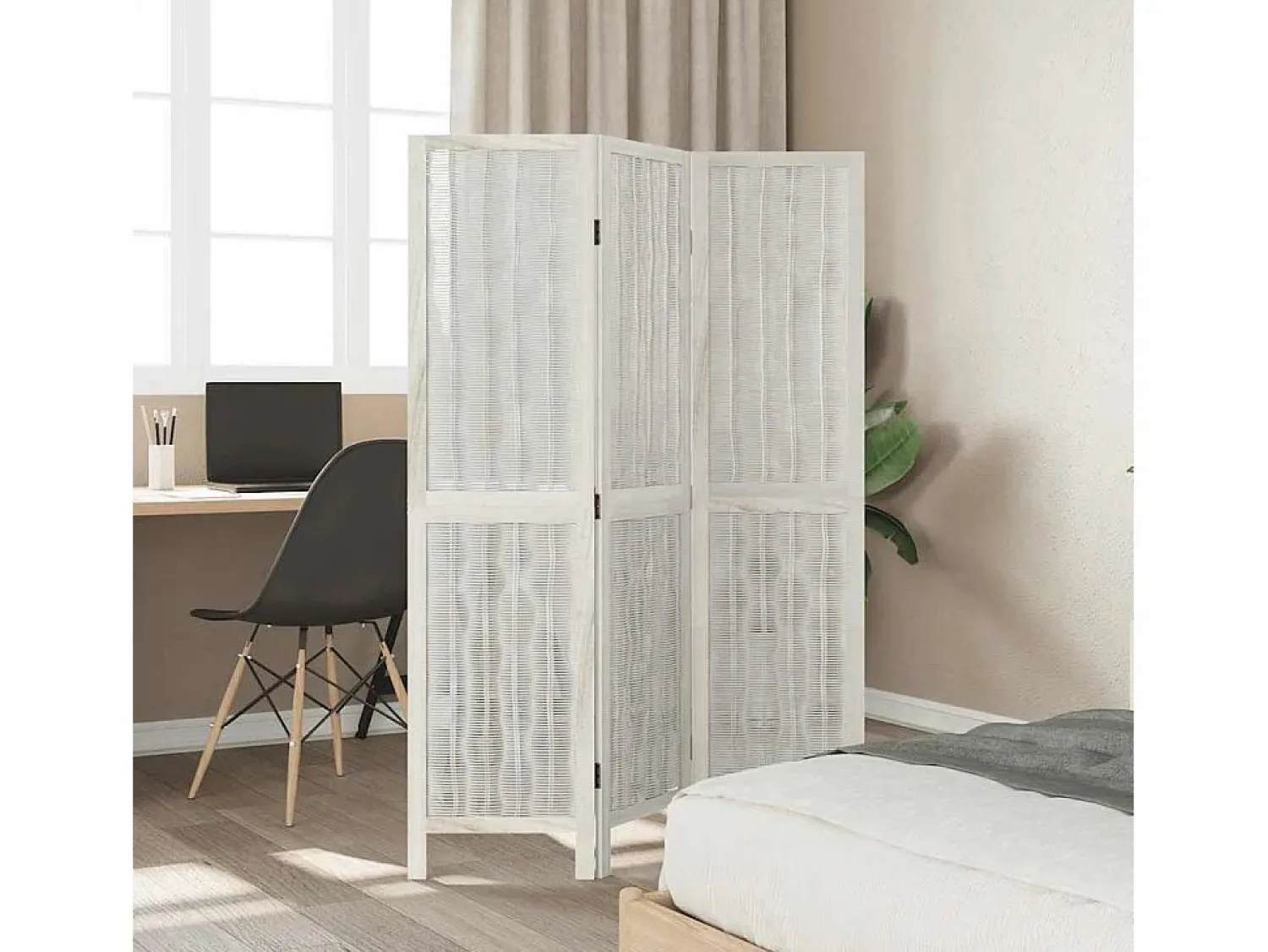 Best Tabique divisorio de 3 paneles en madera maciza de paulownia blanca Blanco