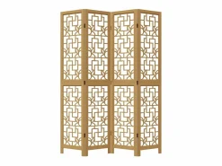 Tabique divisorio de 4 paneles en madera maciza de paulownia marrón