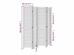 Tabique divisorio de 4 paneles en madera maciza de paulownia negra