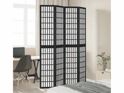 Online Tabique divisorio de 4 paneles en madera maciza de paulownia negra Negro