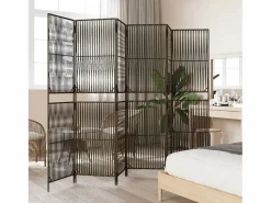 Discount Tabique divisorio de mimbre de resina marrón de 6 paneles Biombo