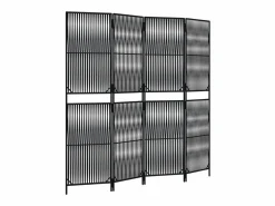 Discount Tabique divisorio de mimbre de resina negra de 4 paneles Biombo