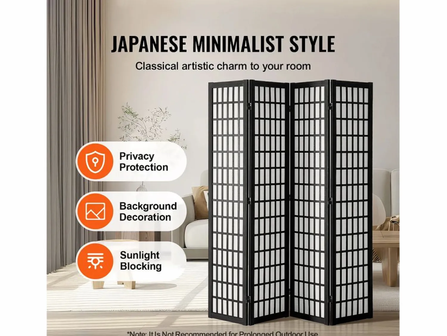 Clearance Tabique Divisorio SucceBuy, Tabique Divisorio Japonés de 4 Paneles, Tabique Japonés Portátil, de Madera, Gira 360°, 162 x 170 x 1,9 cm, para Separar Habitaciones Biombo