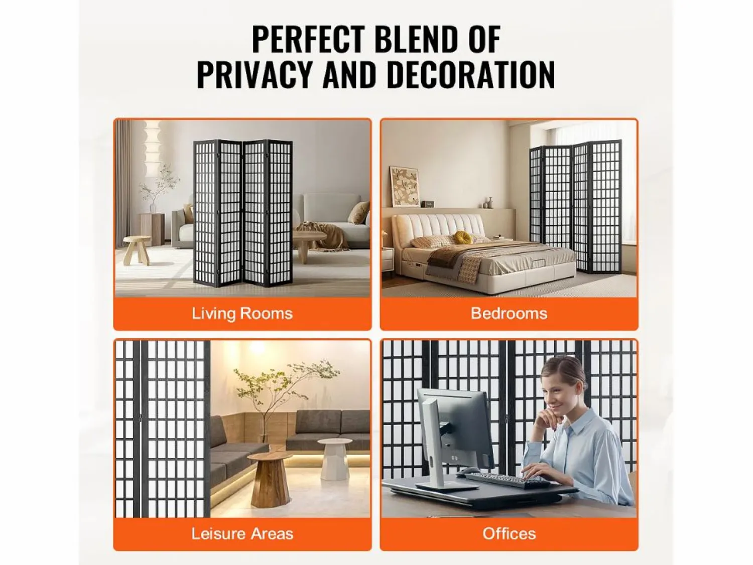 Clearance Tabique Divisorio SucceBuy, Tabique Divisorio Japonés de 4 Paneles, Tabique Japonés Portátil, de Madera, Gira 360°, 162 x 170 x 1,9 cm, para Separar Habitaciones Biombo