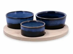 Clearance Tabla de aperitivo Moana Bidasoa 3 cuencos cerámica natural/azul Azul oscuro