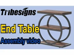 Tribesigns Tabla de apoyo estrecha de 3 niveles, Mesa de salón de madera con marco de metal negro, Mesa baja industrial para sofá