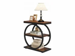 Tribesigns Tabla de apoyo estrecha de 3 niveles, Mesa de salón de madera con marco de metal negro, Mesa baja industrial para sofá