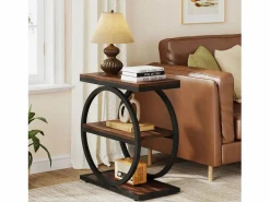 Tribesigns Tabla de apoyo estrecha de 3 niveles, Mesa de salón de madera con marco de metal negro, Mesa baja industrial para sofá