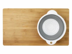 Hot Cook Concept Tabla de cortar de bambú con colador integrado Marru00f3n