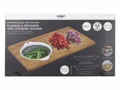 Hot Cook Concept Tabla de cortar de bambú con colador integrado Marru00f3n