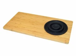 Hot Tabla de cortar de bambú con colador de plástico, 58 x 29 x 1,8 cm - Natural y negra Color natural claro