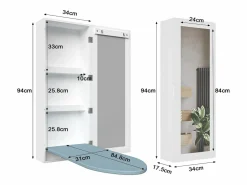 Clearance Tabla de planchar de pared con mueble de almacenaje, tabla de planchar integrada, estructura plegable, espejo de pared, MDF (35,5x17,5x95 cm) Blanco