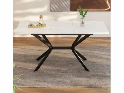 DripeX Tablero de comedor extensible 120/160 cm, 4 a 6 personas, en MDF y metal, mesa rectangular Blanco