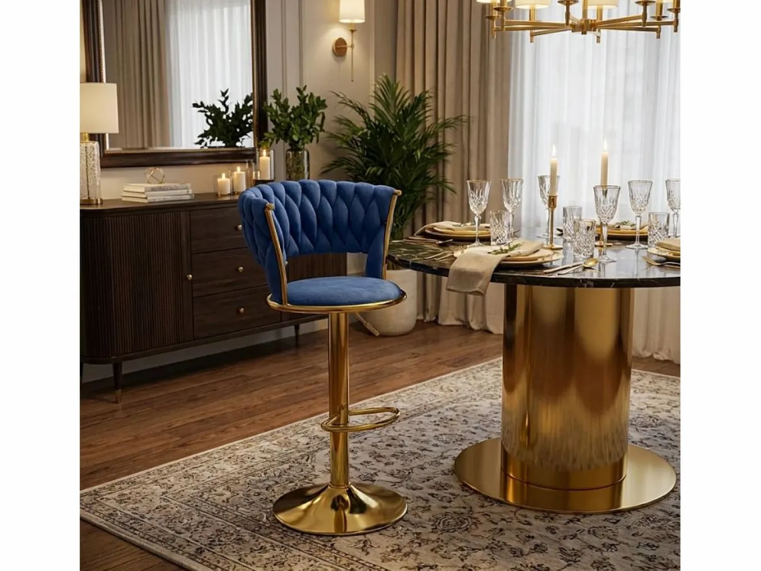 Online Taburete ajustable de metal dorado y terciopelo entrelazado Macaron - Marino Muebles De Bar|Taburete Alto