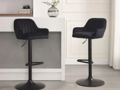 Vente-unique Taburete alto de terciopelo y metal - Altura ajustable - - ELEANA Negro