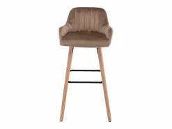 Discount Vente-unique taburete alto de terciopelo y patas madera de haya - - ELEANA Beige