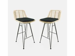 Outlet Sweeek Taburete de bar de metal y ratán, set de 2 Negro