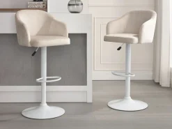 Best Vente-unique Taburete de bar de tela y metal - Altura regulable - y blanco - CARSTEN Crema