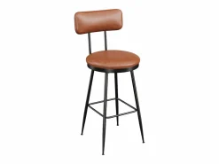 Online Taburete de bar, juego de 4, trona de cocina, silla de bar con reposapiés y respaldo, para comedor, cocina, piel sintética, marrón Marru00f3n