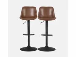 Online Taburete de bar regulable con imitación cuero, set de 2 marrón Muebles De Bar|Taburete Alto