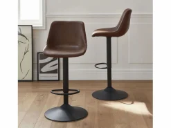 Online Taburete de bar regulable con imitación cuero, set de 2 marrón Muebles De Bar|Taburete Alto