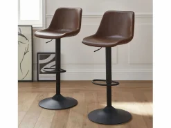 Online Taburete de bar regulable con imitación cuero, set de 2 marrón Muebles De Bar|Taburete Alto