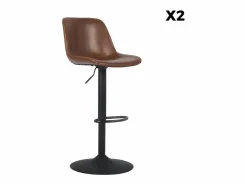 Online Taburete de bar regulable con imitación cuero, set de 2 marrón Muebles De Bar|Taburete Alto
