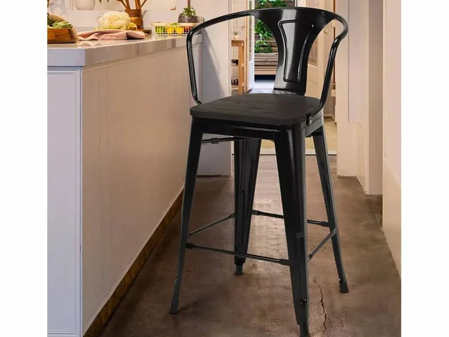 AHD taburete de metal y madera con respaldo de diseño industrial estilo steel wood back -