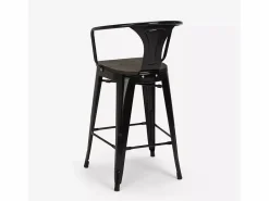 AHD taburete de metal y madera con respaldo de diseño industrial estilo steel wood back -
