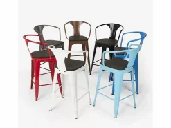 AHD taburete de metal y madera con respaldo de diseño industrial estilo steel wood back -